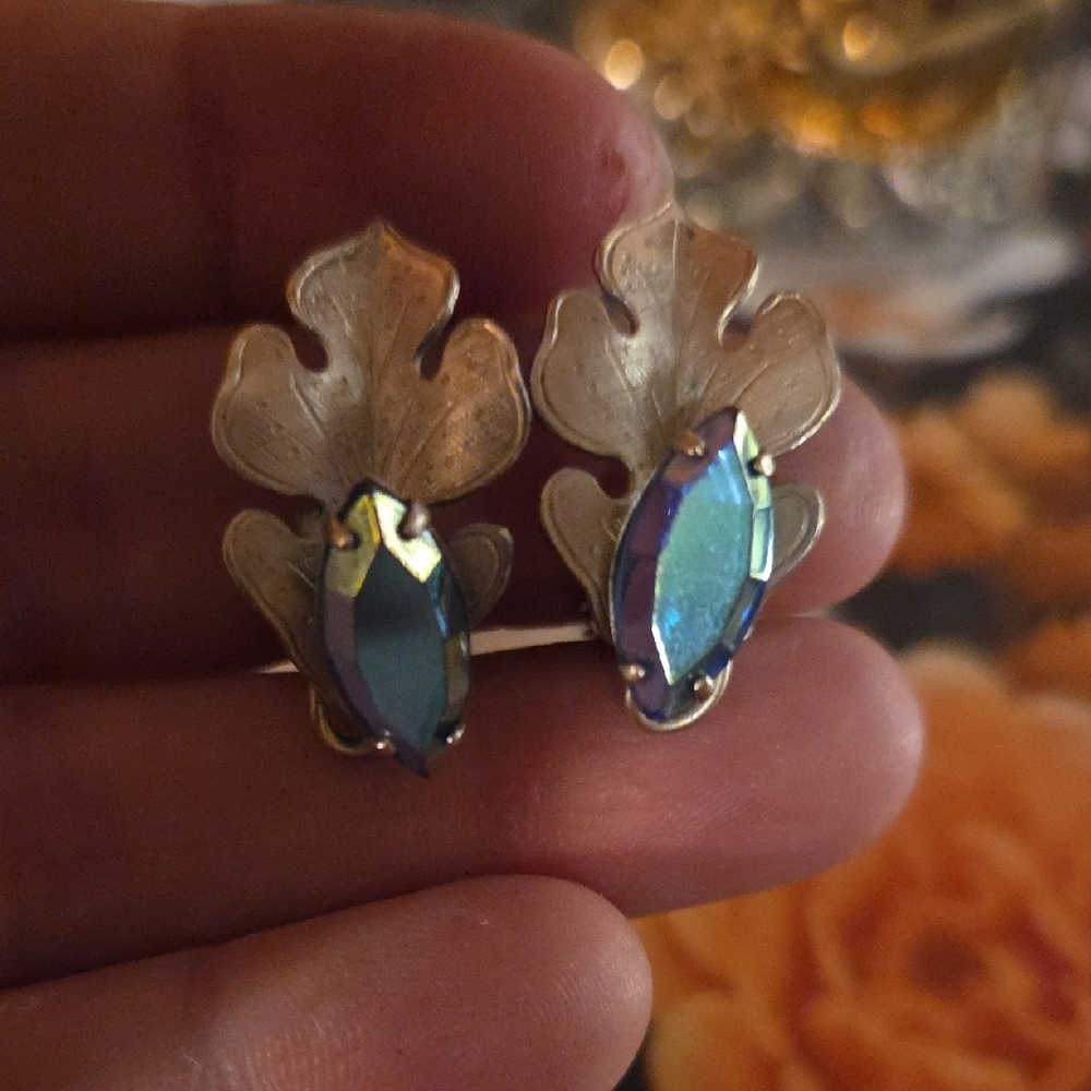 Vintage Elegant Blue Leaf Earrings